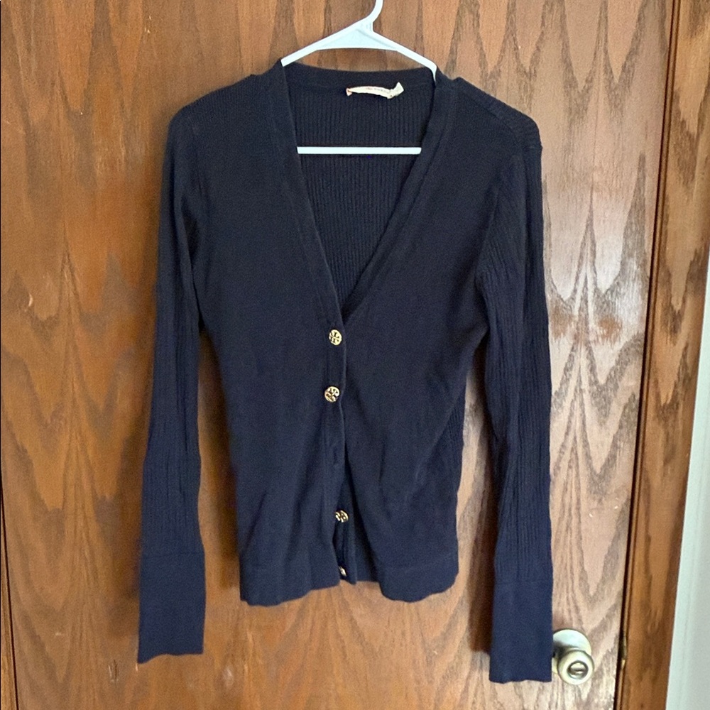 Tory Burch Midnight Blue Cardigan with Gold Buttons